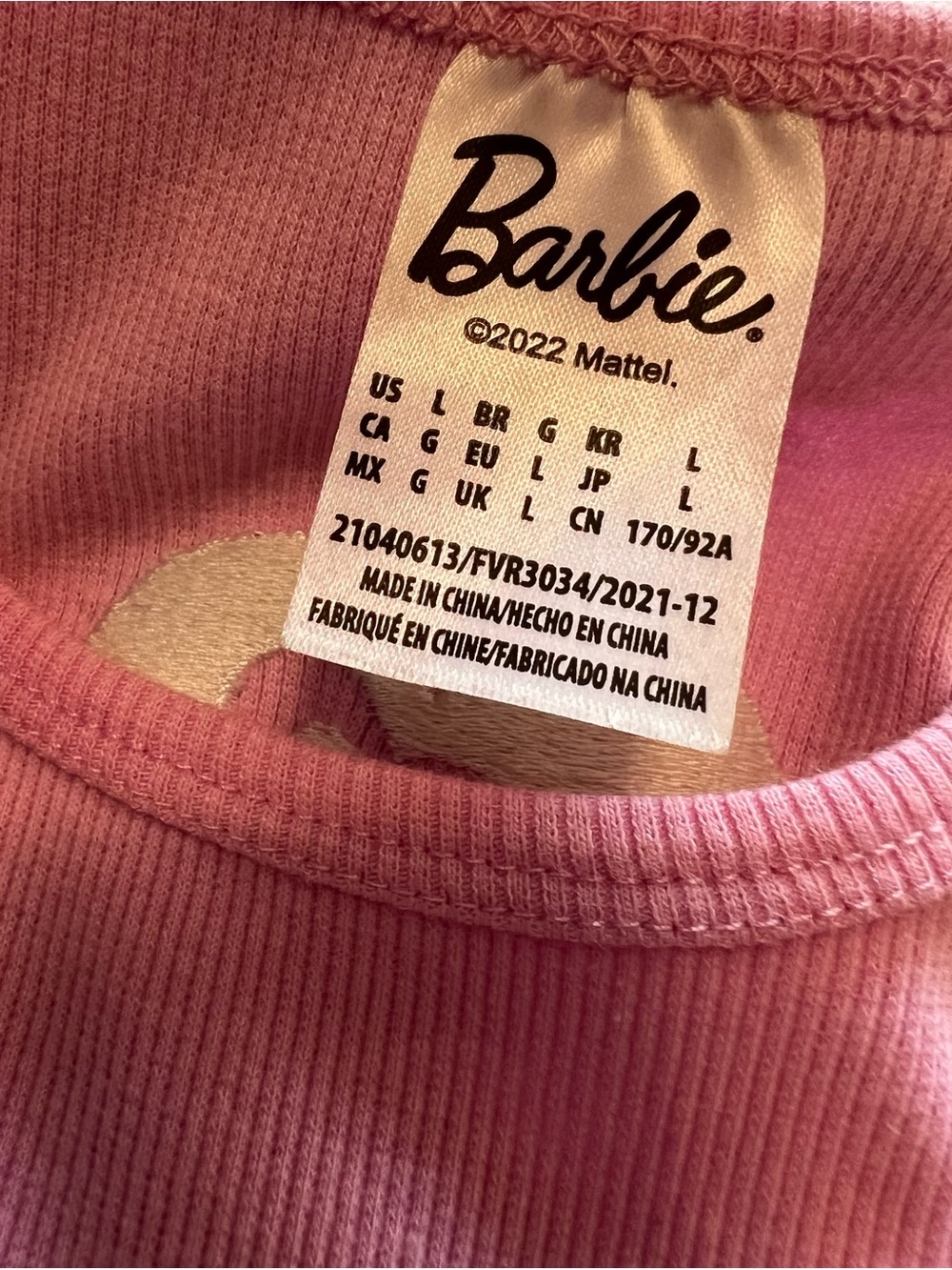 Barbie 2022 Pink Ribbed Cropped Tank Top Embroidered Logo Size L - Picture 4 of 5